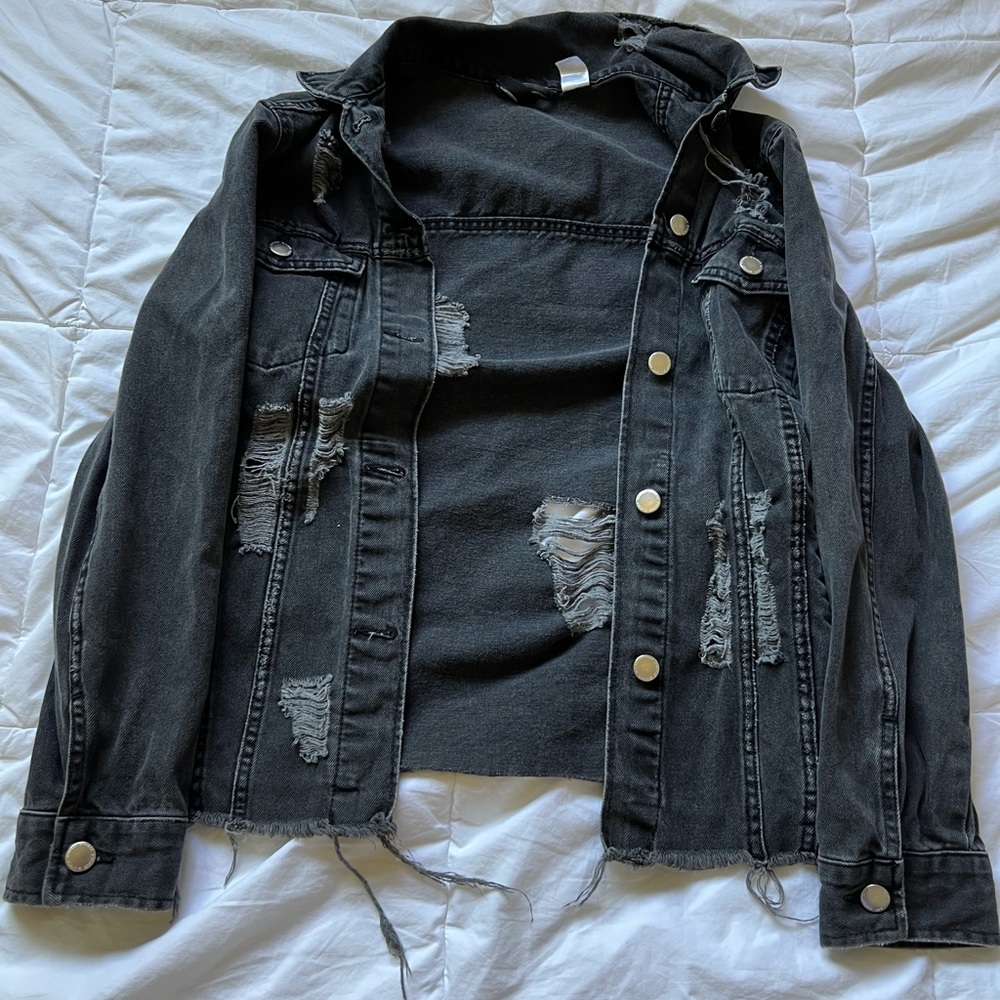 Divided Black Denim Jacket With Distress